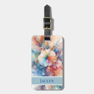 Para Maletas Flor de color de agua suave y etiqueta de equipaje