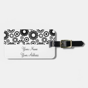 Para Maletas Flores blancas negras Retro Etiqueta del equipaje