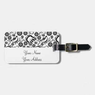 Para Maletas Flores blancas negras Retro Etiqueta del equipaje
