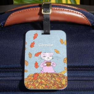 Para Maletas Gato de Otoño Elegante con Etiqueta de Equipaje de