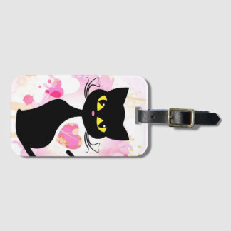 Para Maletas Gato negro con la etiqueta rosada del equipaje de