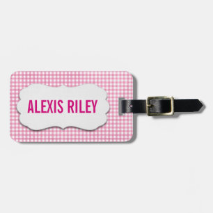 Para Maletas gingham rosa con etiqueta biselada