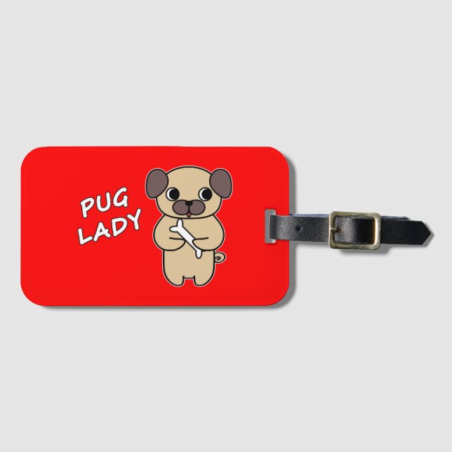 Para Maletas LADY DE PUG - Etiqueta de equipaje roja (Anverso horizontal)
