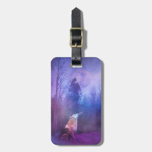 Para Maletas Lobo y luna en la etiqueta de equipaje del bosque