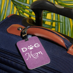 Para Maletas Magenta Burlap Dog Mamá Etiqueta De Equipaje