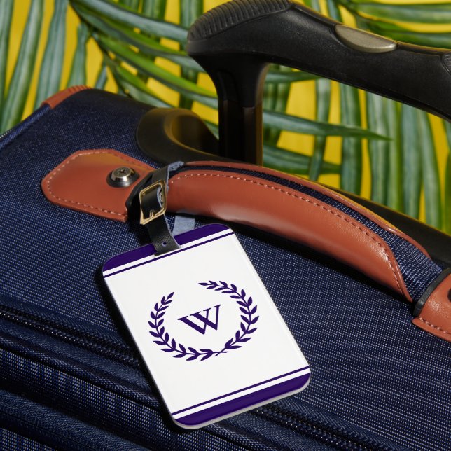Para Maletas Monograma Elegante Navy Etiqueta de equipaje azul  (Anverso In situ 1)