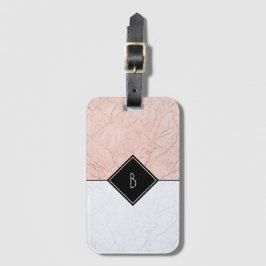 Para Maletas Monograma Elegante Rosa Gold Gray Marble Etiqueta 