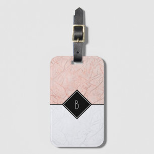 Para Maletas Monograma Elegante Rosa Gold Gray Marble Etiqueta 