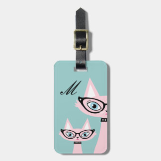Para Maletas Monograma Retro Pink Cat Lumaleta Etiqueta