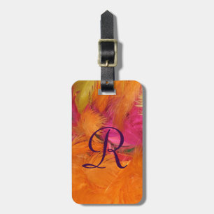 Para Maletas Naranja, plumas rosadas Monograma Etiqueta de equi