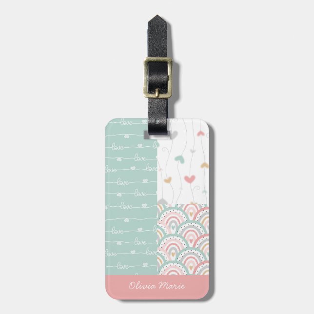 Para Maletas Patchwork Hearts Rainbow Pastel Niños Etiqueta de  (Frente Vertical)
