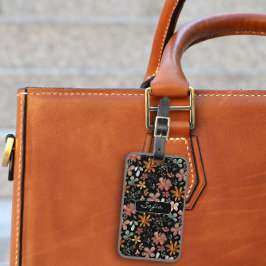 Para Maletas Patrón floral amarillo naranja negro Etiqueta de e