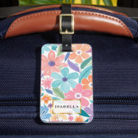 Patrón floral Monograma Etiqueta de equipaje