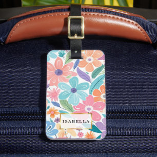 Para Maletas Patrón floral Monograma Etiqueta de equipaje