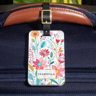Para Maletas Patrón floral Monograma Etiqueta de equipaje