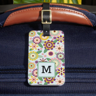 Para Maletas Patrón floral retro Monograma Etiqueta inicial de