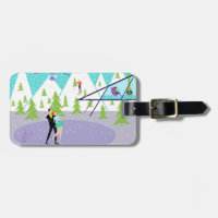 Personalizable Retro Winter Ski Resort Etiqueta de