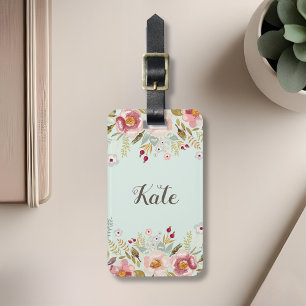 Para Maletas Personalizado floral acuarela Monograma Etiqueta d