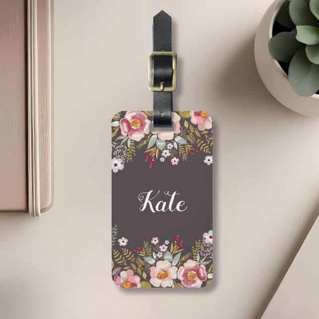Para Maletas Personalizado floral acuarela Monograma Etiqueta d (Subido por el creador)