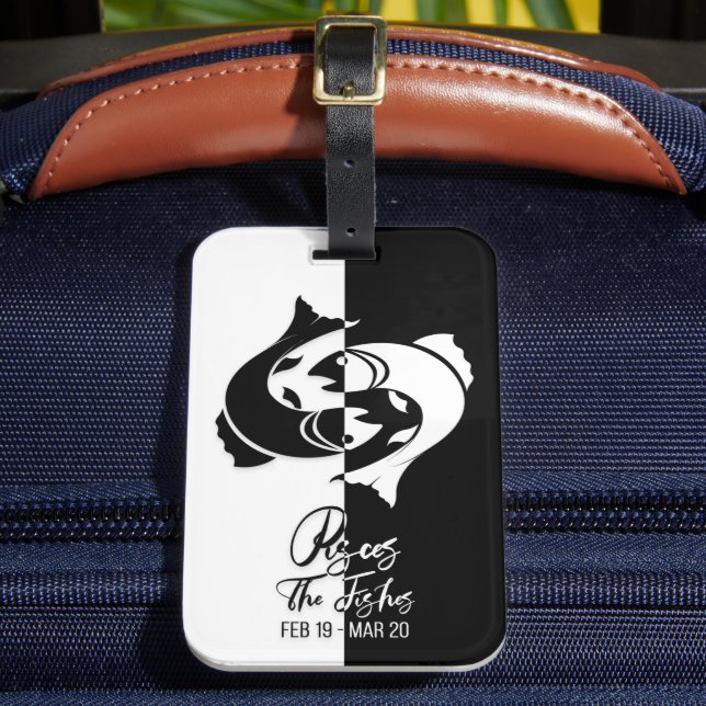 Para Maletas Pisces Zodiac Rótulo Etiqueta de equipaje negro y  (Anverso In situ 2)