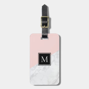 Para Maletas Rosa   Etiqueta de equipaje Monograma de Mármol bl