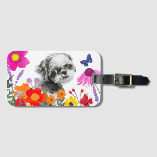 Para Maletas Shih Tzu en etiqueta de equipaje de flores