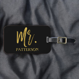Para Maletas Sr. Apellido Relieve metalizado dorado Etiqueta de