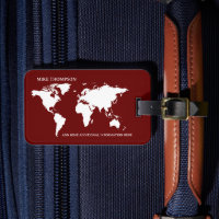 World Traveller Dark Map Red Nombre Etiqueta de eq