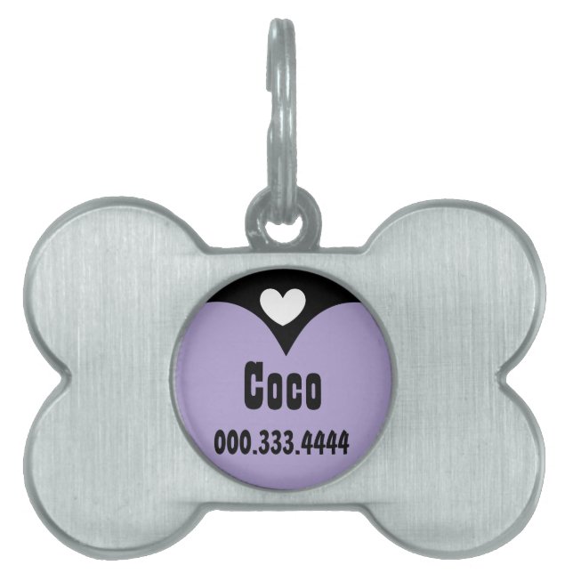 Para Mascotas Corazones BLANCOS PÚRPURAS de la placa de (Frente)