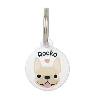 Para Mascotas Placa de identificación de Bulldog Francés crema, 