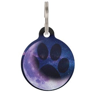 Para Mascotas Placa de identificación de la luna - azul