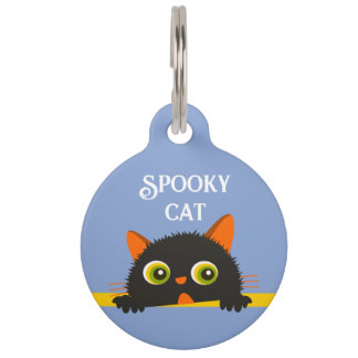 Para Mascotas Placa identificativa redonda de gato negro espeluz