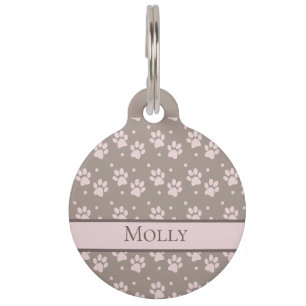 Para Mascotas Placa Personalizable de Taupe y Huella de Pata Ros