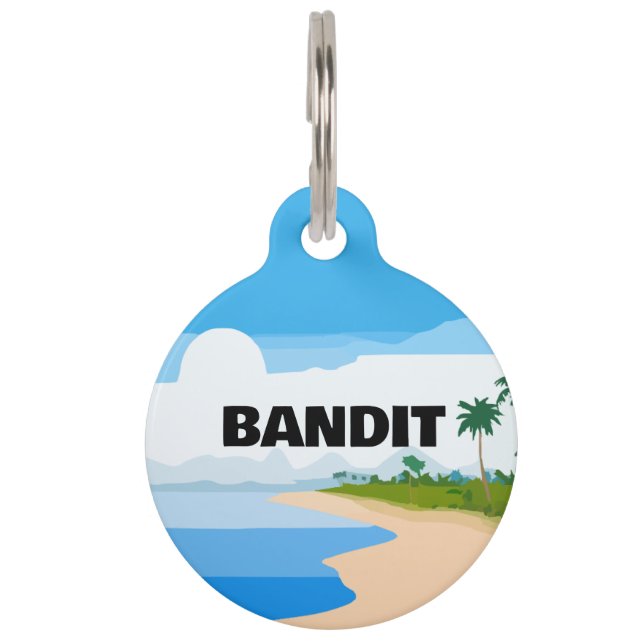 Para Mascotas Placa Redonda de Playa Tropical (Anverso)