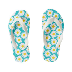 Para Niños Chanclas Cute White Chamomile Aqua Blue Boy