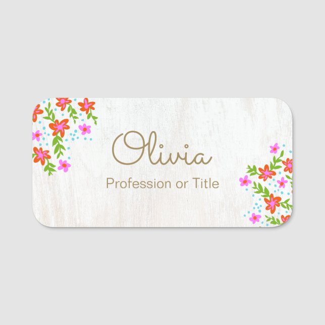Para Nombres Etiqueta Cute Floral de madera (Anverso)