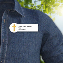 Etiqueta de nombre cruzado de oro cristiano