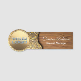 Para Nombres Etiqueta de nombre de madera con filigrana de oro 
