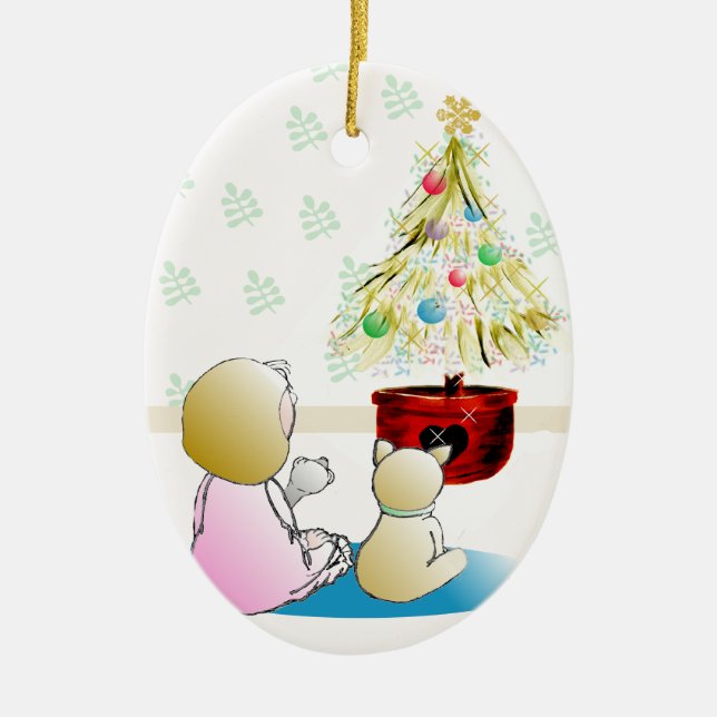 Para ornamento del navidad de Santa que espera (Frente)