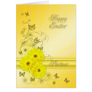 Para Partner, tarjeta de Pascua con flores amarill
