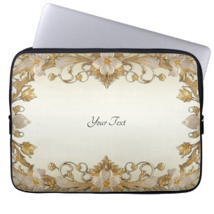 Para Portátil Flores blancas fundición dorada decorativa funda p