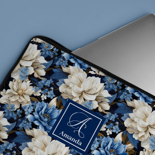 Para Portátil Flores Opulentas de Azul Marino Elegante Funda par