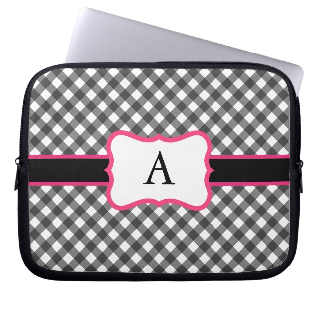 Para Portátil Funda de laptop de gingham monogramada (Frente)