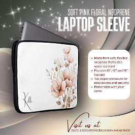 Para Portátil Funda de laptop de neoprene floral rosa suave