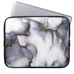 Para Portátil Funda moderna de fondo de mármol oscuro y dorado