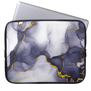 Para Portátil Funda moderna de fondo de mármol oscuro y dorado