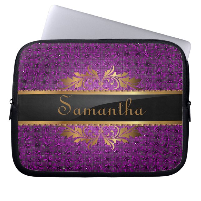 Para Portátil Funda protector Purple Purpurina Sequin Disco Glit (Frente)