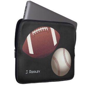 Para Portátil Fútbol Béisbol Nombre Monograma Laptop Funda