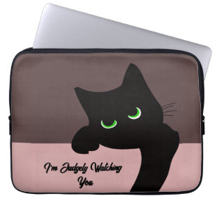 Para Portátil Gato negro divertido que se asoma funda personaliz