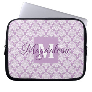 Para Portátil Lavender Damask Laptop Funda con Monograma y Nombr